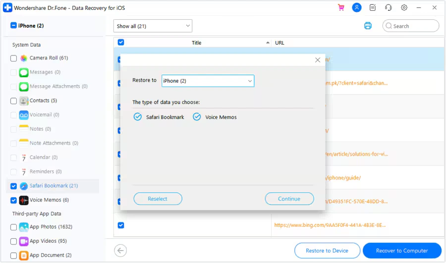 recover to computer or device