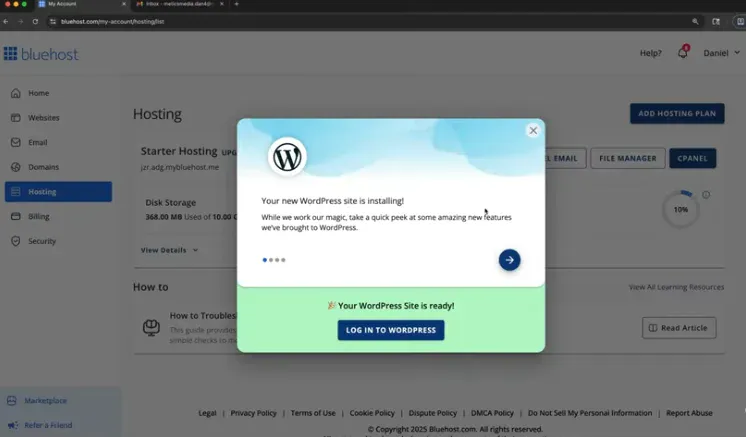 Bluehost dashboard