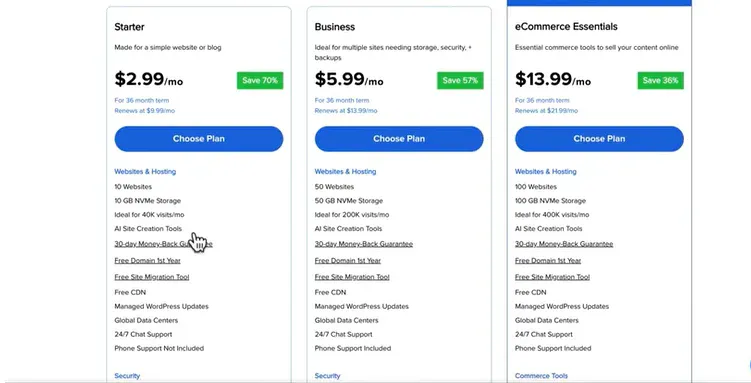 Bluehost pricing page
