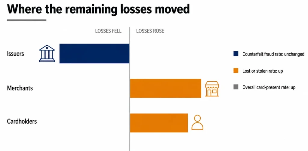 Losses fell for the party that used to absorb them. The rates themselves did not move, and the bill moved sideways