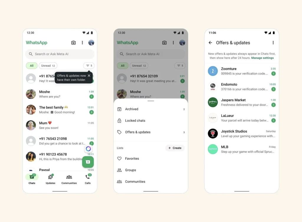 WhatsApp Offers Updates folder