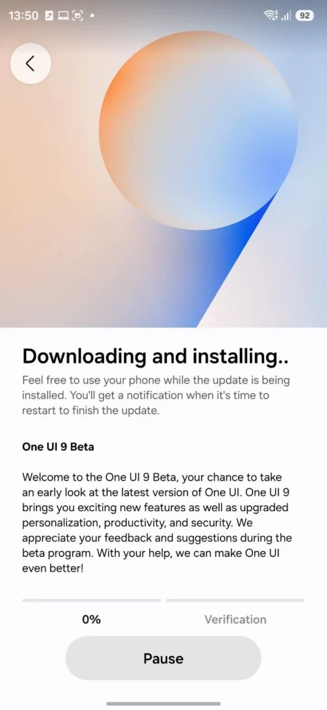 One UI 9 beta installing