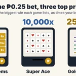 All three games take the same ₱0.25 bet, but the top prize runs from 375x to 25,000x depending on the size of the grid