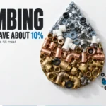 Plumbing parts laid out as a water drop with loose washers dripping from its tip
